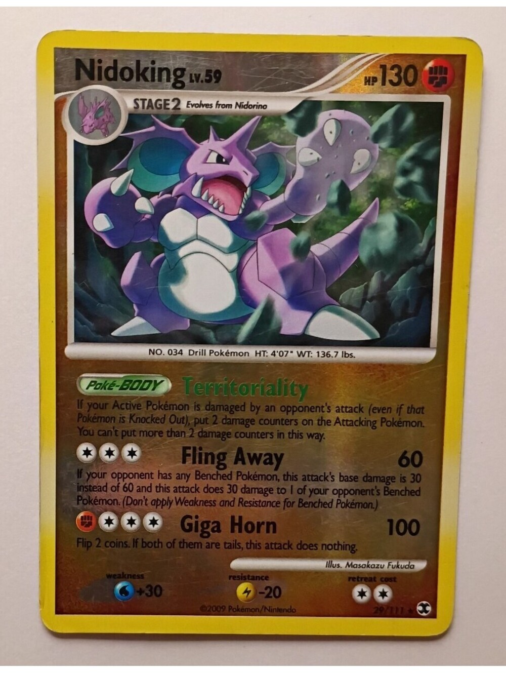 Pokemon TCG Nidoking reverse Holo LV.59 29/111 2009 Platinum